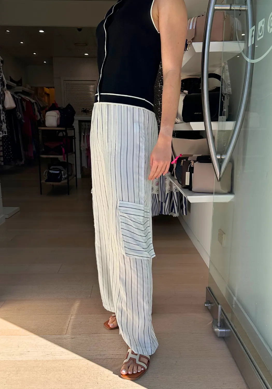 KIA CARGO PANTS - BLACK AND WHITE STRIPE