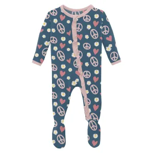 KicKee Pants Peace Love and Happiness Classic Ruffle Footie with Zipper