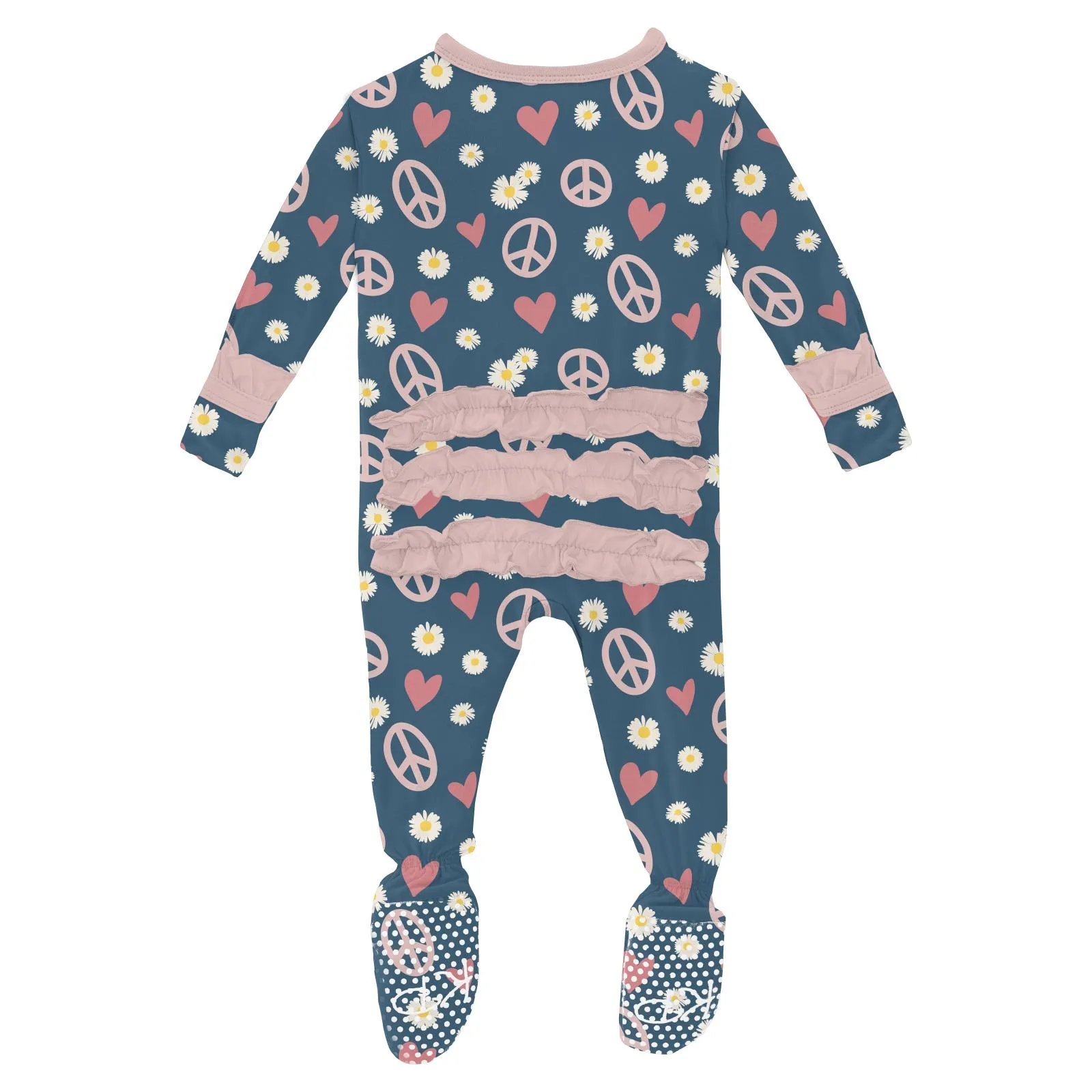 KicKee Pants Peace Love and Happiness Classic Ruffle Footie with Zipper