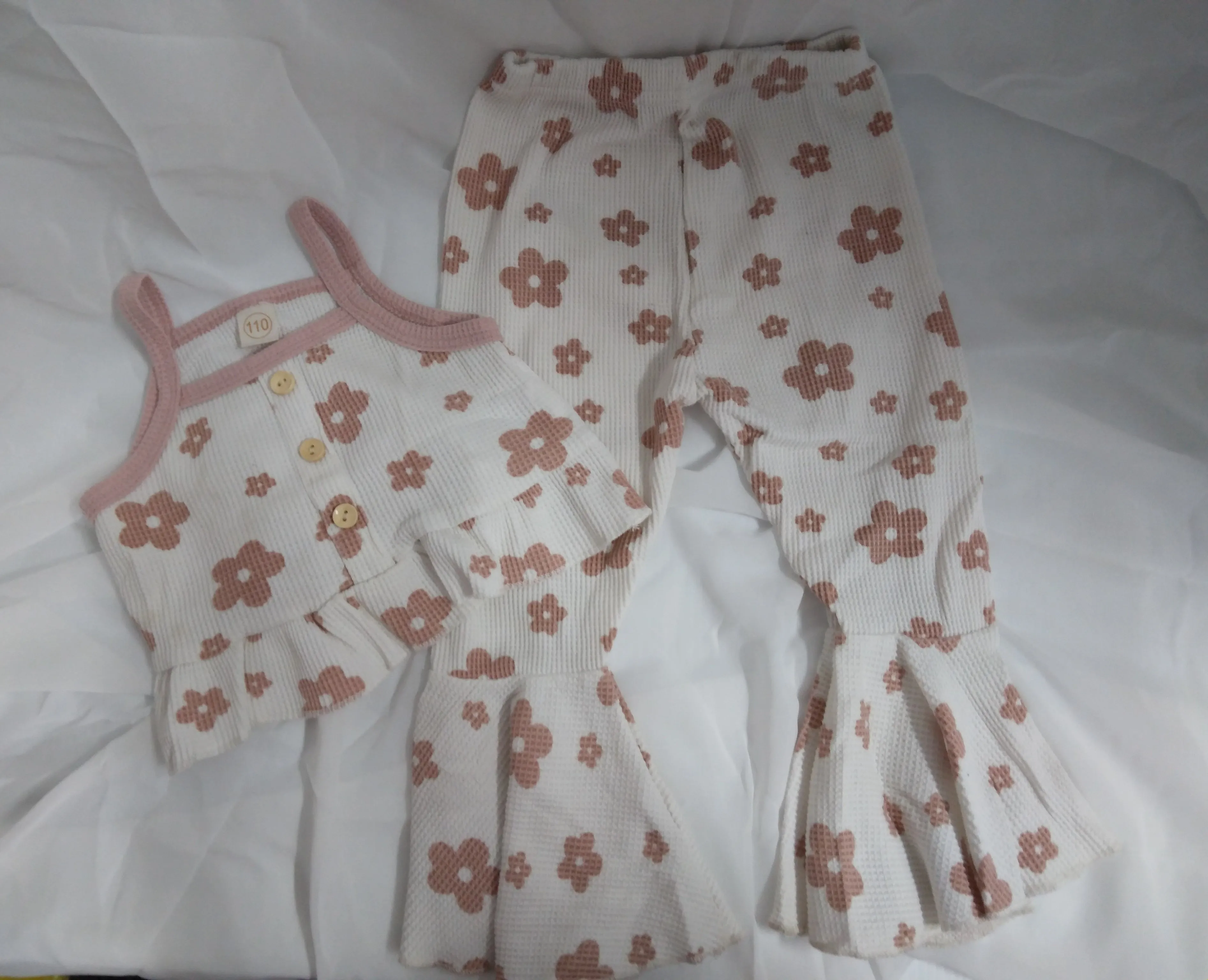 Kid Girls Spring Summer Outfits Ruffle Hem Halter Top   Floral Flare Pant Set