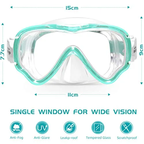 Kids Snorkel Mask Swim Diving Scuba Mask Snorkel Gear for Kids Boys Girls Youth, Anti-Fog 180° Panoramic View Soft Silicone Skirt Kids Pool Underwater Swim Goggles with Nose Cover, Snorkel Equipment
