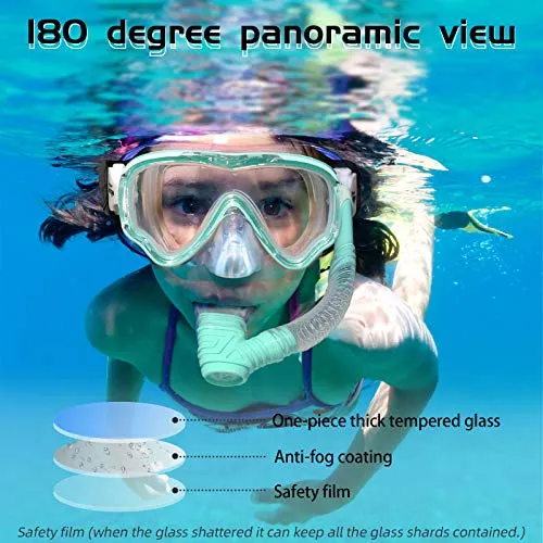 Kids Snorkel Mask Swim Diving Scuba Mask Snorkel Gear for Kids Boys Girls Youth, Anti-Fog 180° Panoramic View Soft Silicone Skirt Kids Pool Underwater Swim Goggles with Nose Cover, Snorkel Equipment