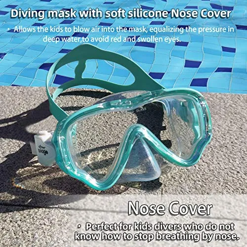 Kids Snorkel Mask Swim Diving Scuba Mask Snorkel Gear for Kids Boys Girls Youth, Anti-Fog 180° Panoramic View Soft Silicone Skirt Kids Pool Underwater Swim Goggles with Nose Cover, Snorkel Equipment