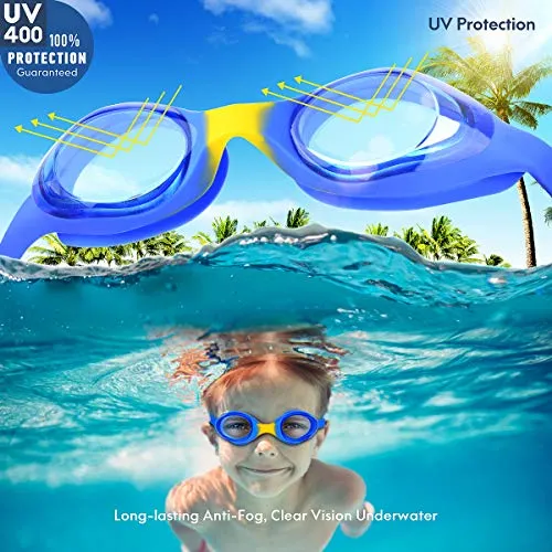 Kids Swim Goggles Swimming Goggles for Boys Girls Kid Age 3-12 Child Colorful Swim Goggles Clear Vision Anti Fog UV Protection No Leak Soft Silicone Nose Bridge Protection Case Kids' Skoogles