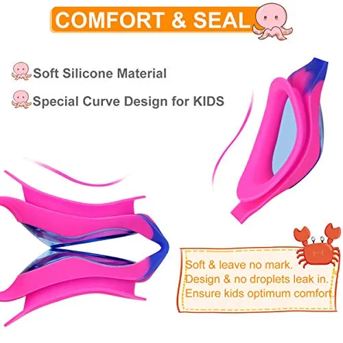 Kids Swim Goggles Swimming Goggles for Boys Girls Kid Age 3-12 Child Colorful Swim Goggles Clear Vision Anti Fog UV Protection No Leak Soft Silicone Nose Bridge Protection Case Kids' Skoogles