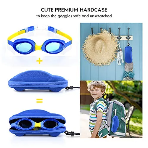 Kids Swim Goggles Swimming Goggles for Boys Girls Kid Age 3-12 Child Colorful Swim Goggles Clear Vision Anti Fog UV Protection No Leak Soft Silicone Nose Bridge Protection Case Kids' Skoogles