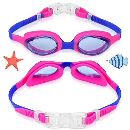 Kids Swim Goggles Swimming Goggles for Boys Girls Kid Age 3-12 Child Colorful Swim Goggles Clear Vision Anti Fog UV Protection No Leak Soft Silicone Nose Bridge Protection Case Kids' Skoogles