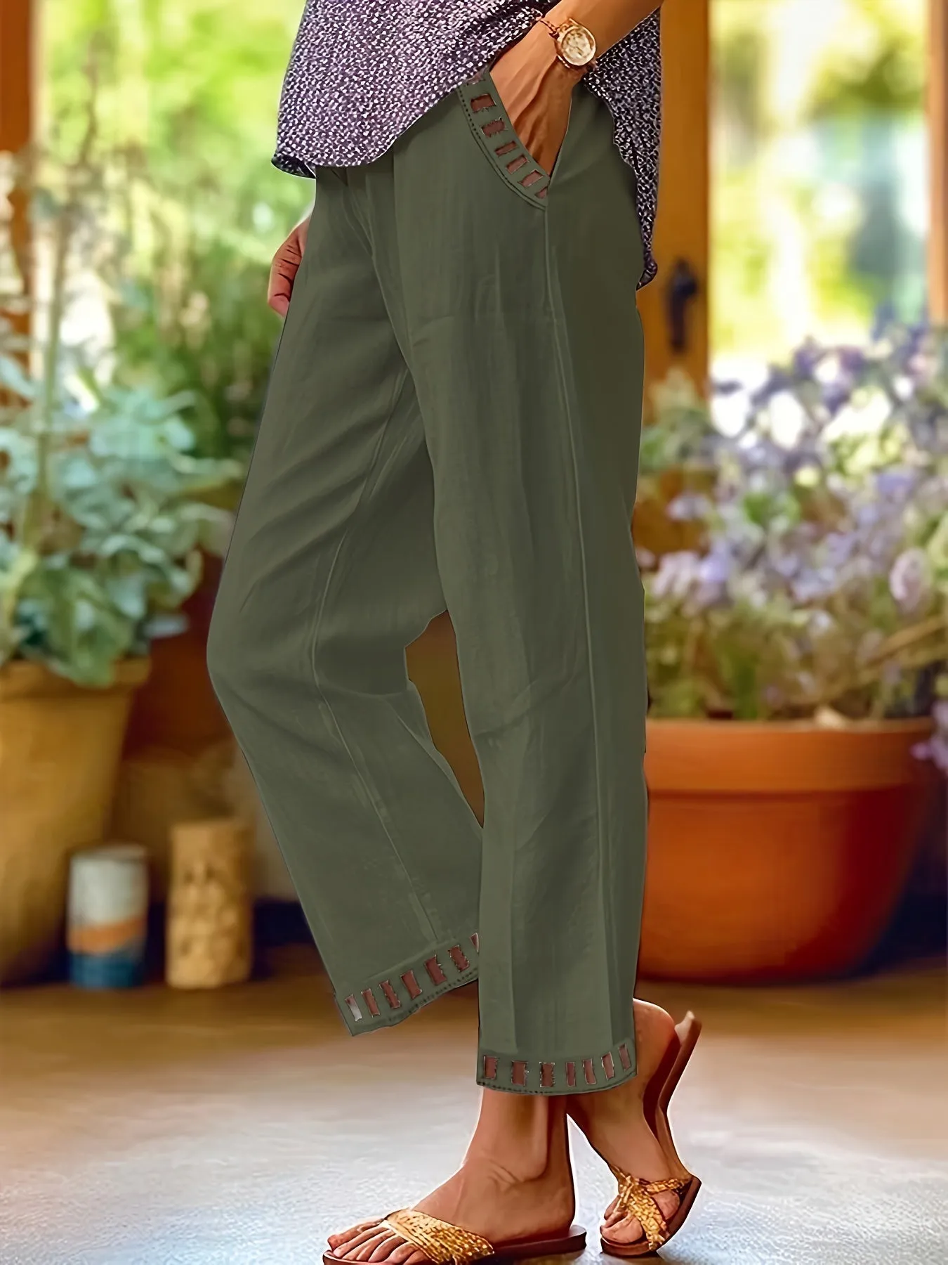 Lena - Contrast Trim Cropped Pants
