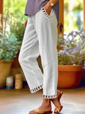 Lena - Contrast Trim Cropped Pants