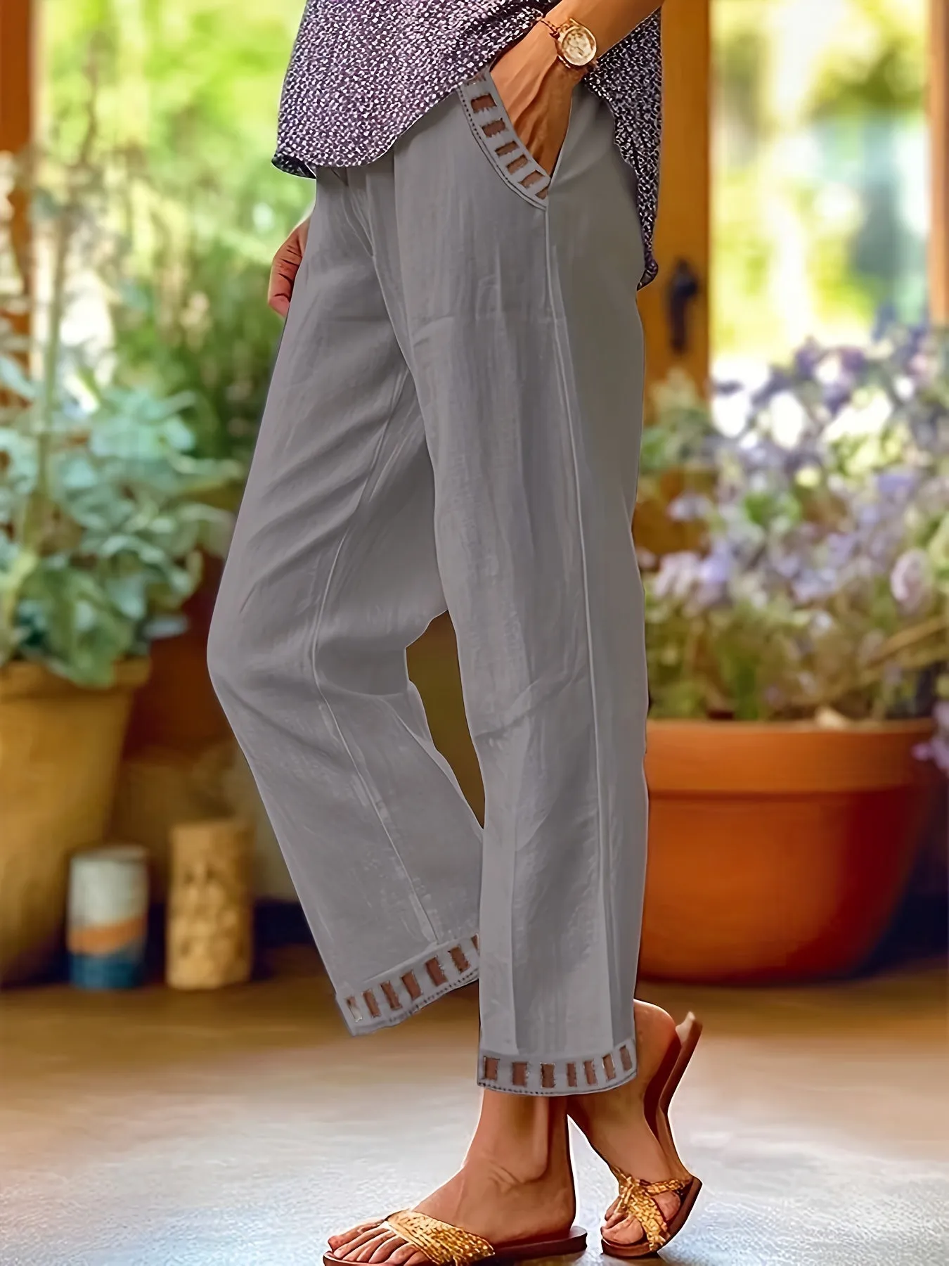 Lena - Contrast Trim Cropped Pants