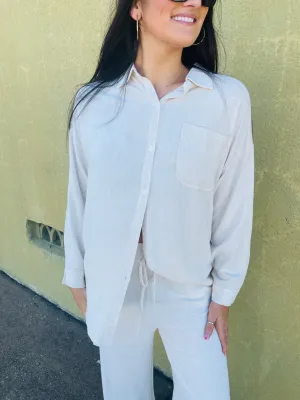 Linen Blend Oversize Button Up