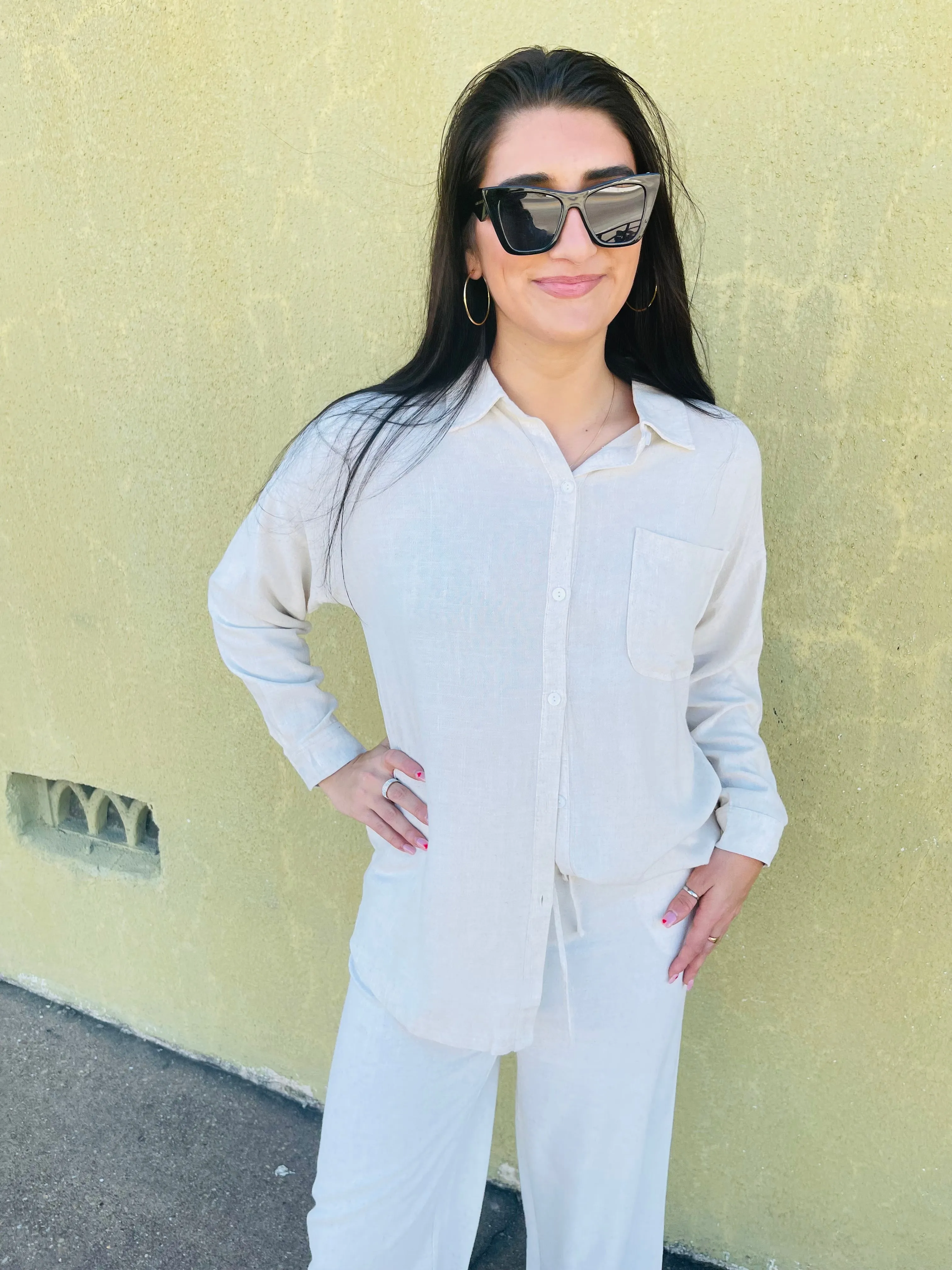 Linen Blend Oversize Button Up