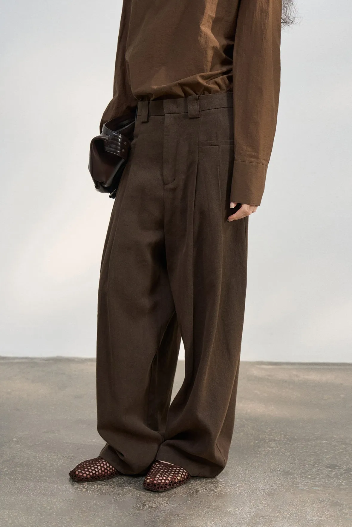 Linen blend wide leg drape casual pants | 3 color