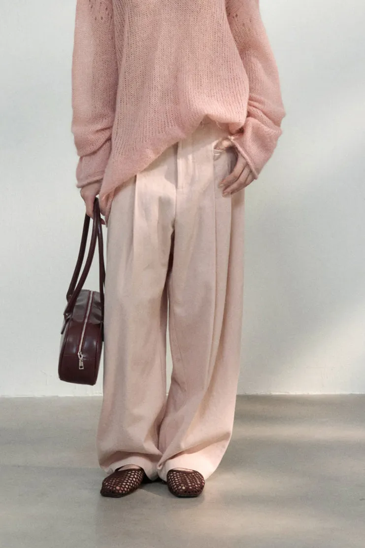 Linen blend wide leg drape casual pants | 3 color