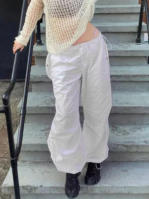 Loose Drawstring Low Waist Parachute Pants for Women Trousers Cargo Pants Loose Wide leg