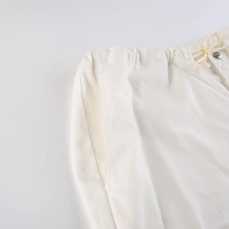 Loose Drawstring Low Waist Parachute Pants for Women Trousers Cargo Pants Loose Wide leg