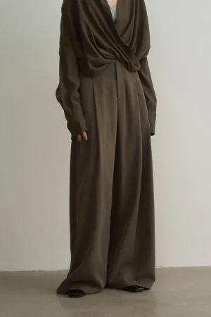 Lyocell blend brushed textured wide leg pants