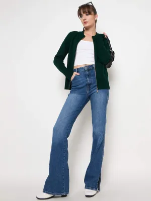 Madame Acrylic Blend Zipped Bottle Green Sweater