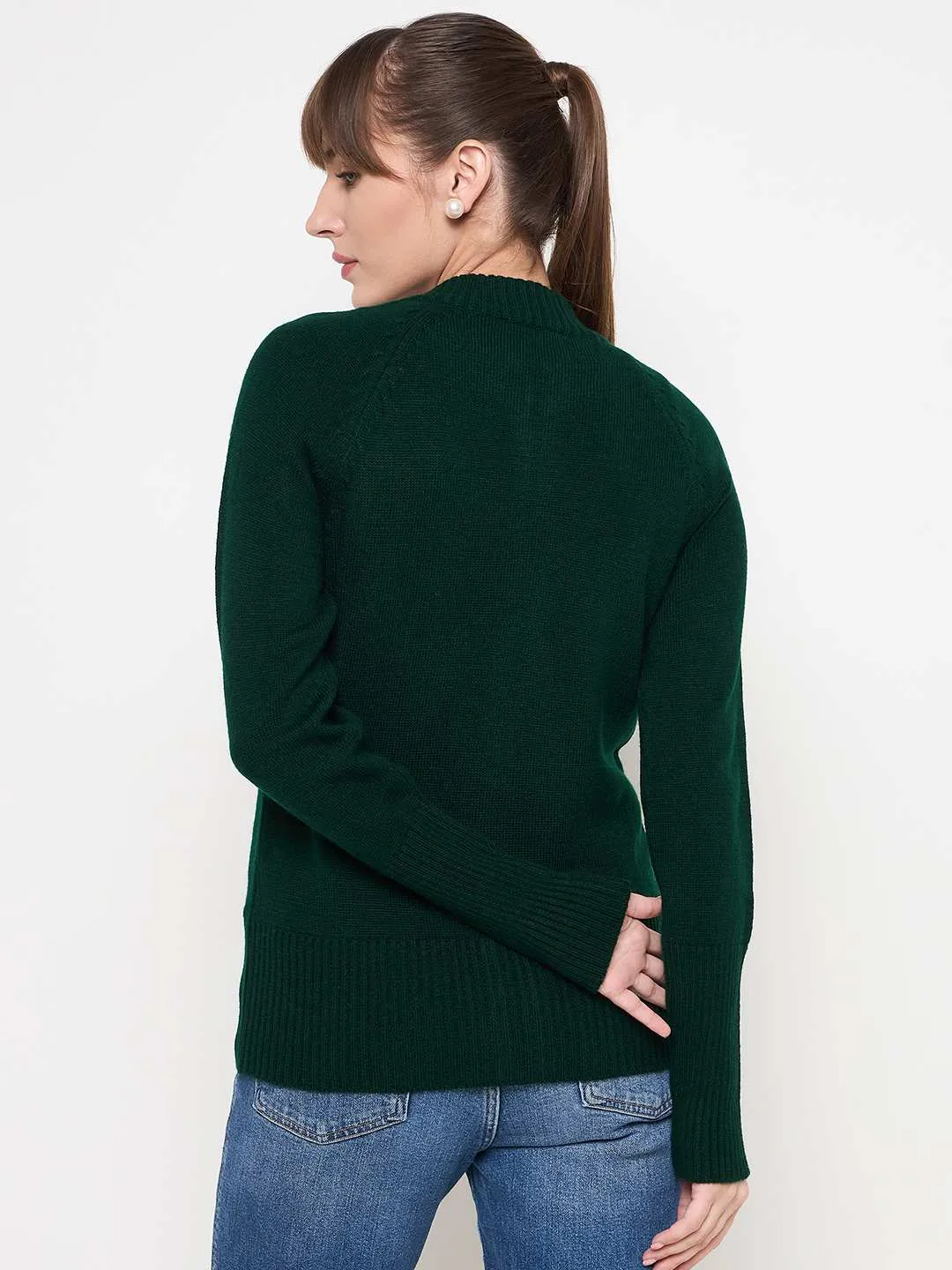 Madame Acrylic Blend Zipped Bottle Green Sweater