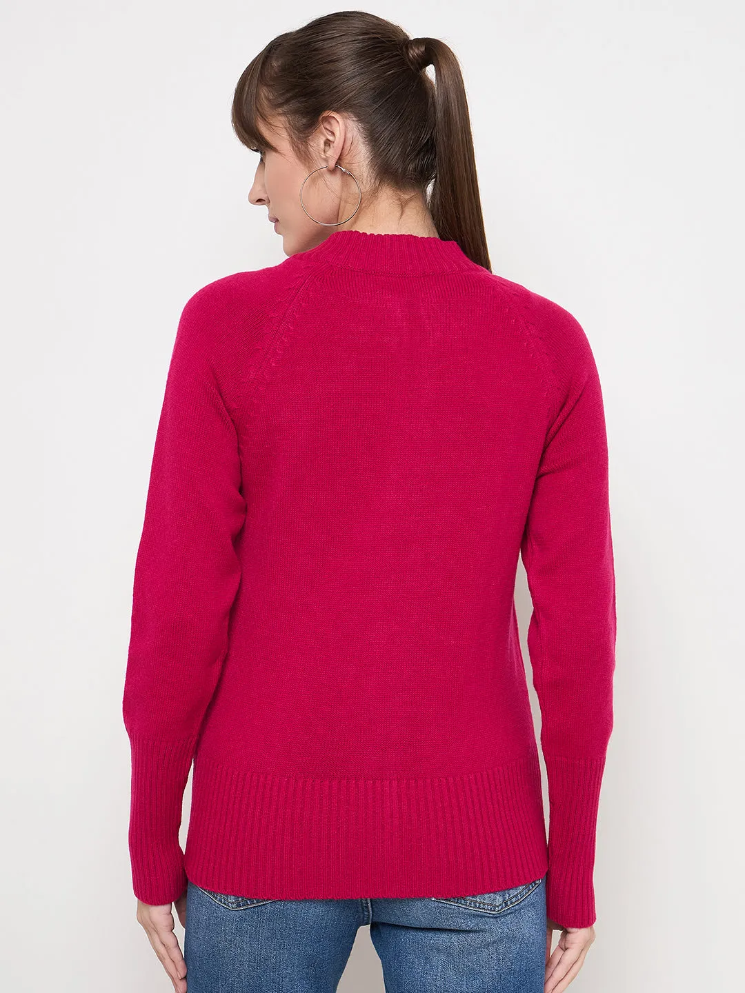Madame Acrylic Blend Zipped Hot Pink Sweater