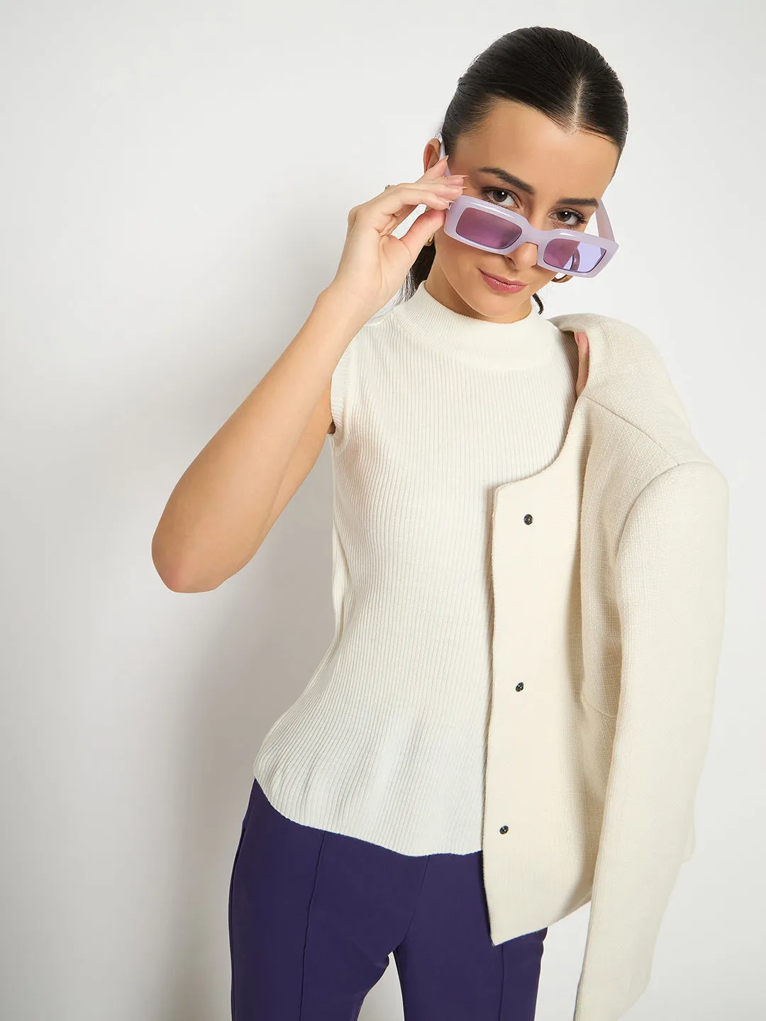 Madame Mock Neck Sleeveless Off White Skeeve