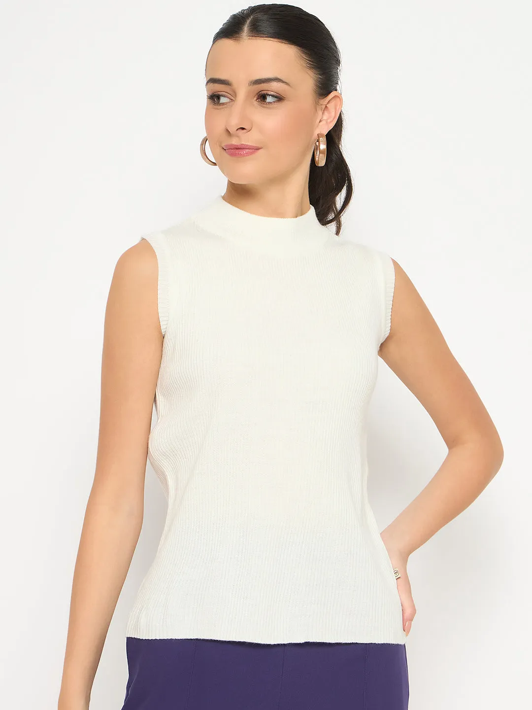 Madame Mock Neck Sleeveless Off White Skeeve