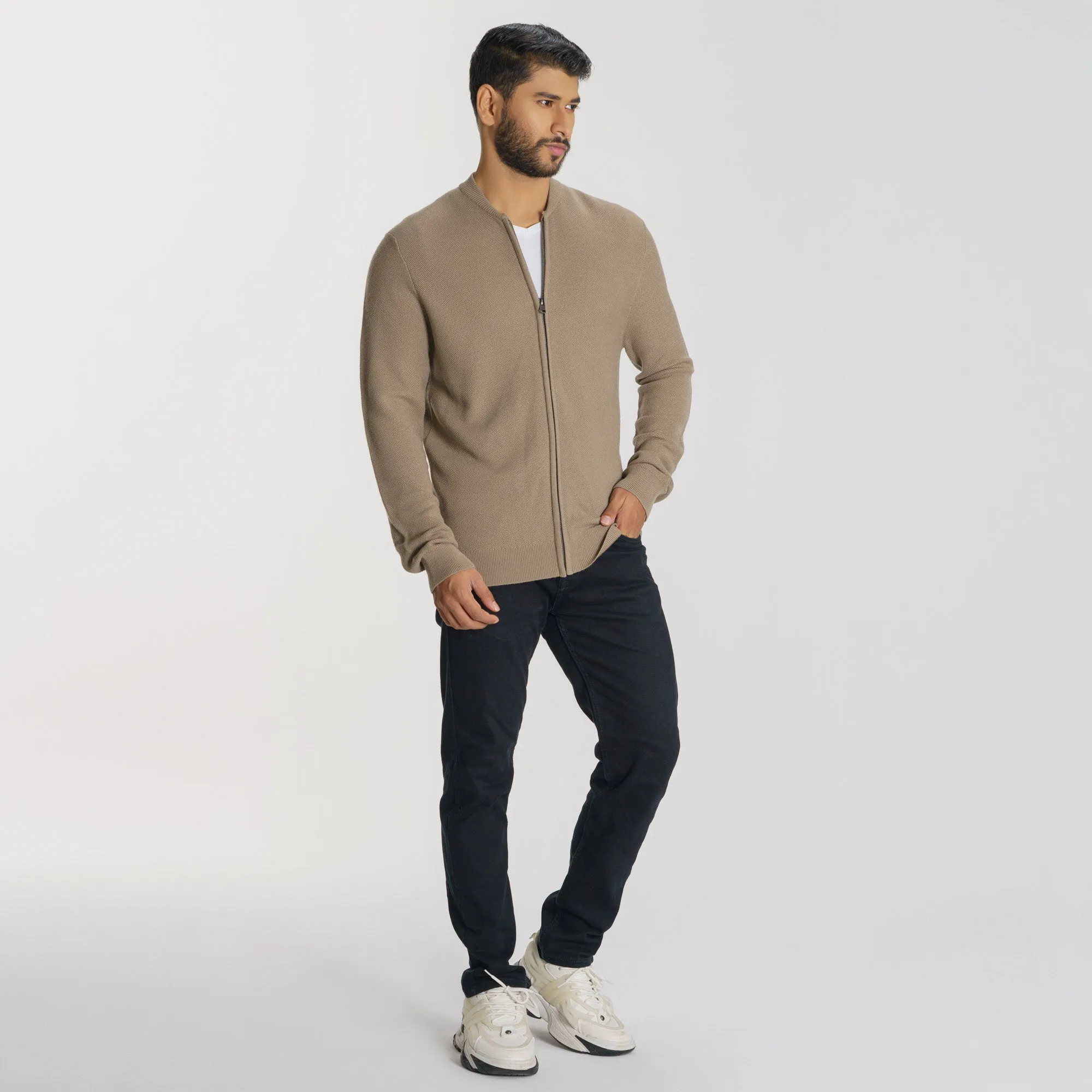 Mens Beige Sweater Cardigan