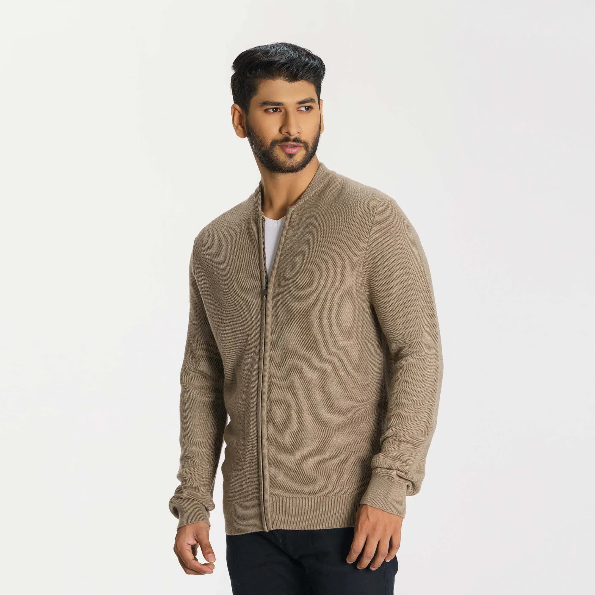Mens Beige Sweater Cardigan
