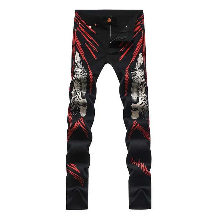 Men's Leopard Type Printed Men's Fashion Design Jeans