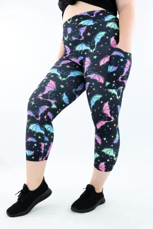 Neon Bats - Casual - Capri Leggings - Pockets