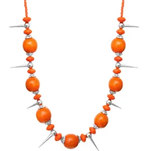 Orange Wooden Sequin Spike Necklace Set