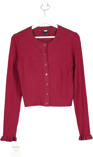 PAIGE Red Pomeline - Frill Cuffed Burgundy Cardigan UK XS