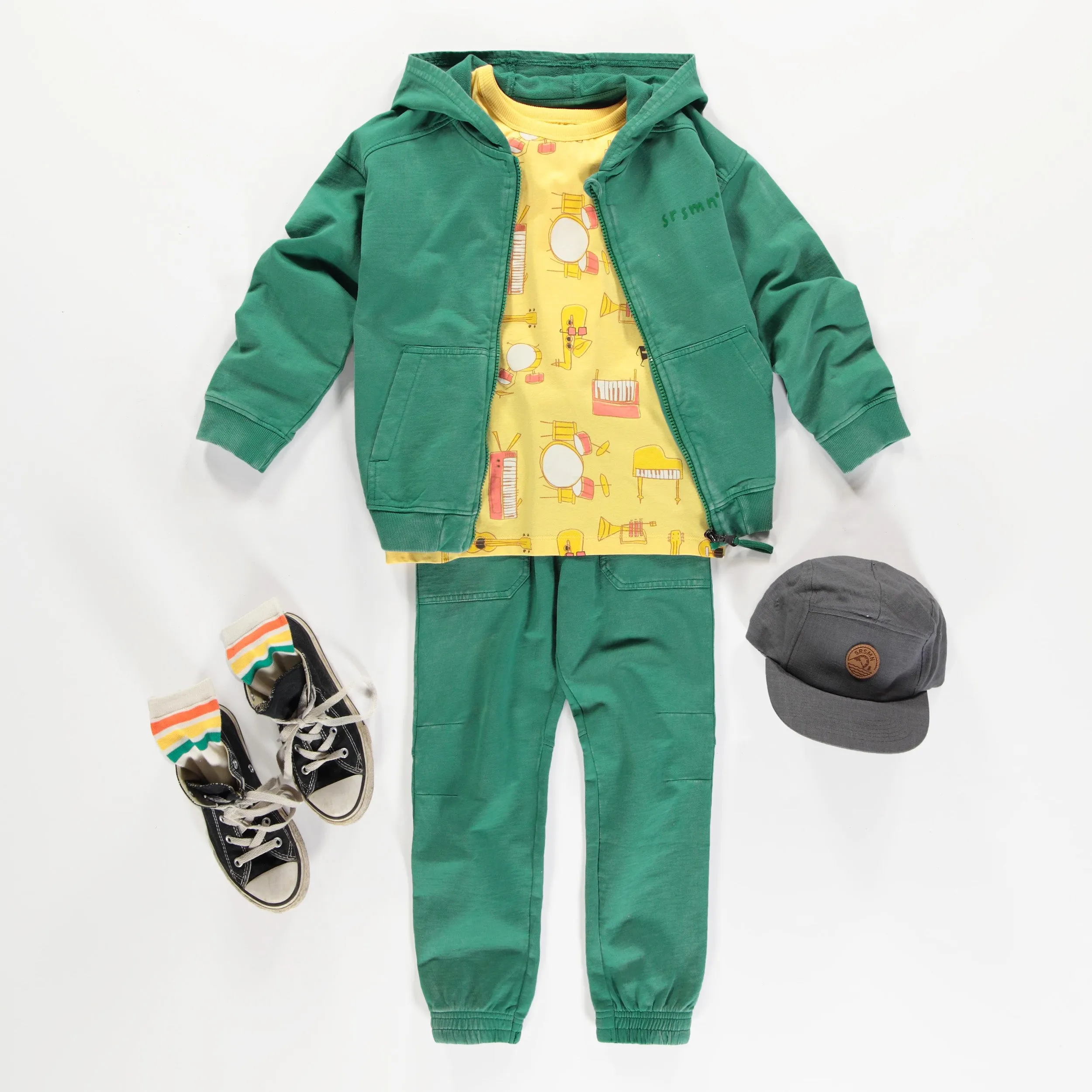 Pantalon coupe décontractée vert en coton français, enfant  || Green relaxed fit pant jogging style, child