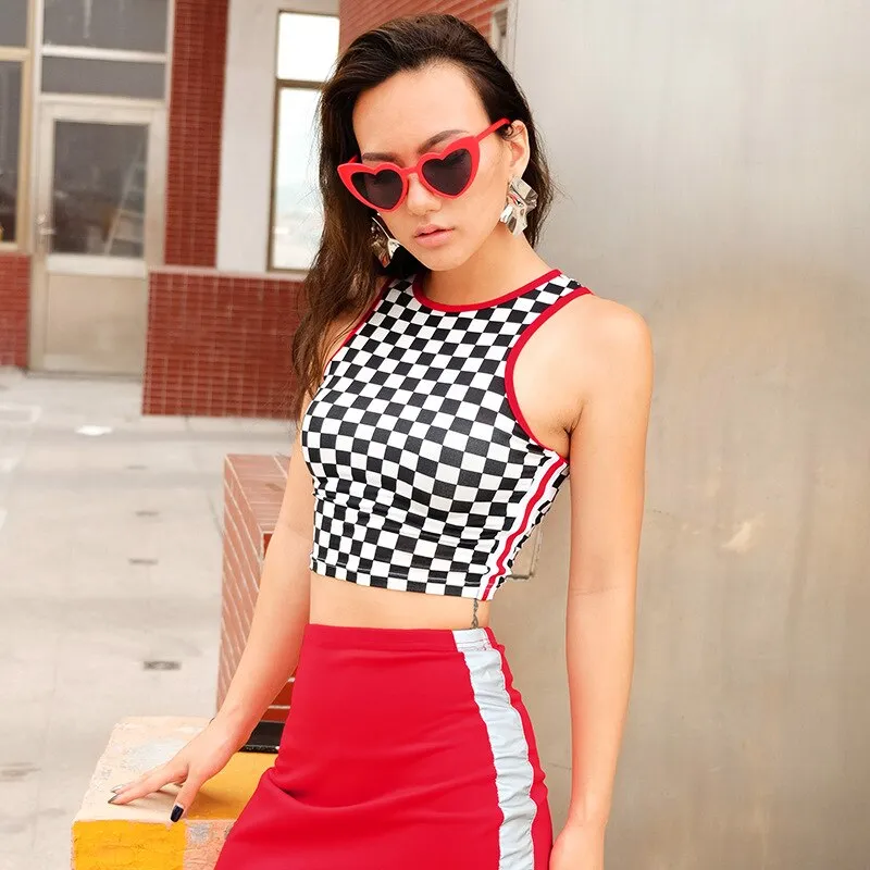 Plaid Black and White Crop Top