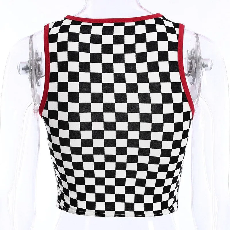 Plaid Black and White Crop Top