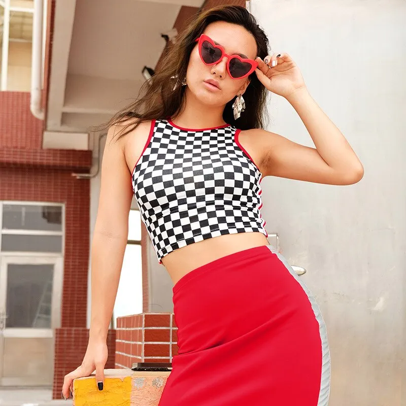 Plaid Black and White Crop Top
