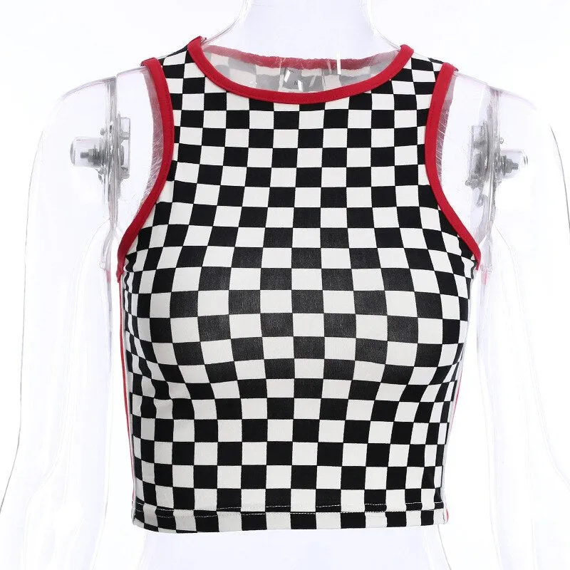 Plaid Black and White Crop Top