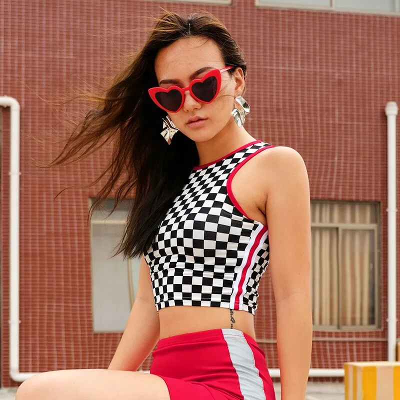 Plaid Black and White Crop Top