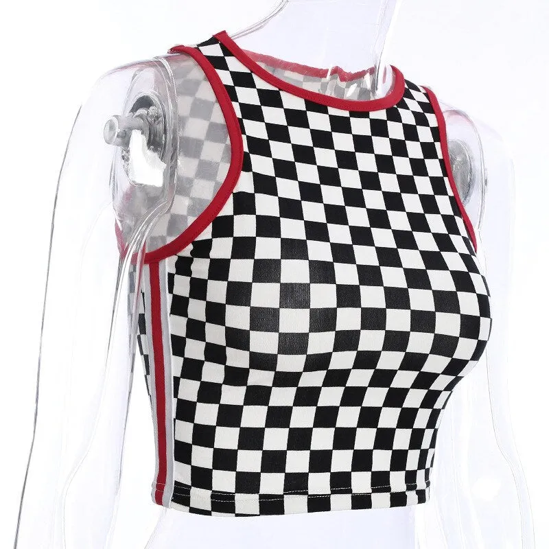 Plaid Black and White Crop Top