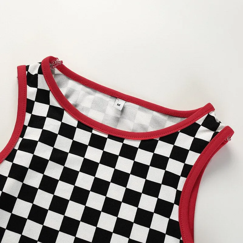 Plaid Black and White Crop Top