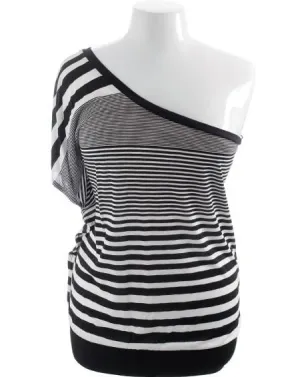Plus Size Single Shoulder Stripe Top