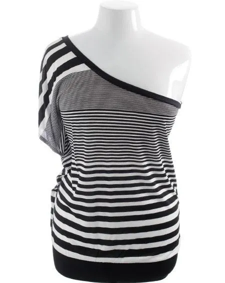 Plus Size Single Shoulder Stripe Top