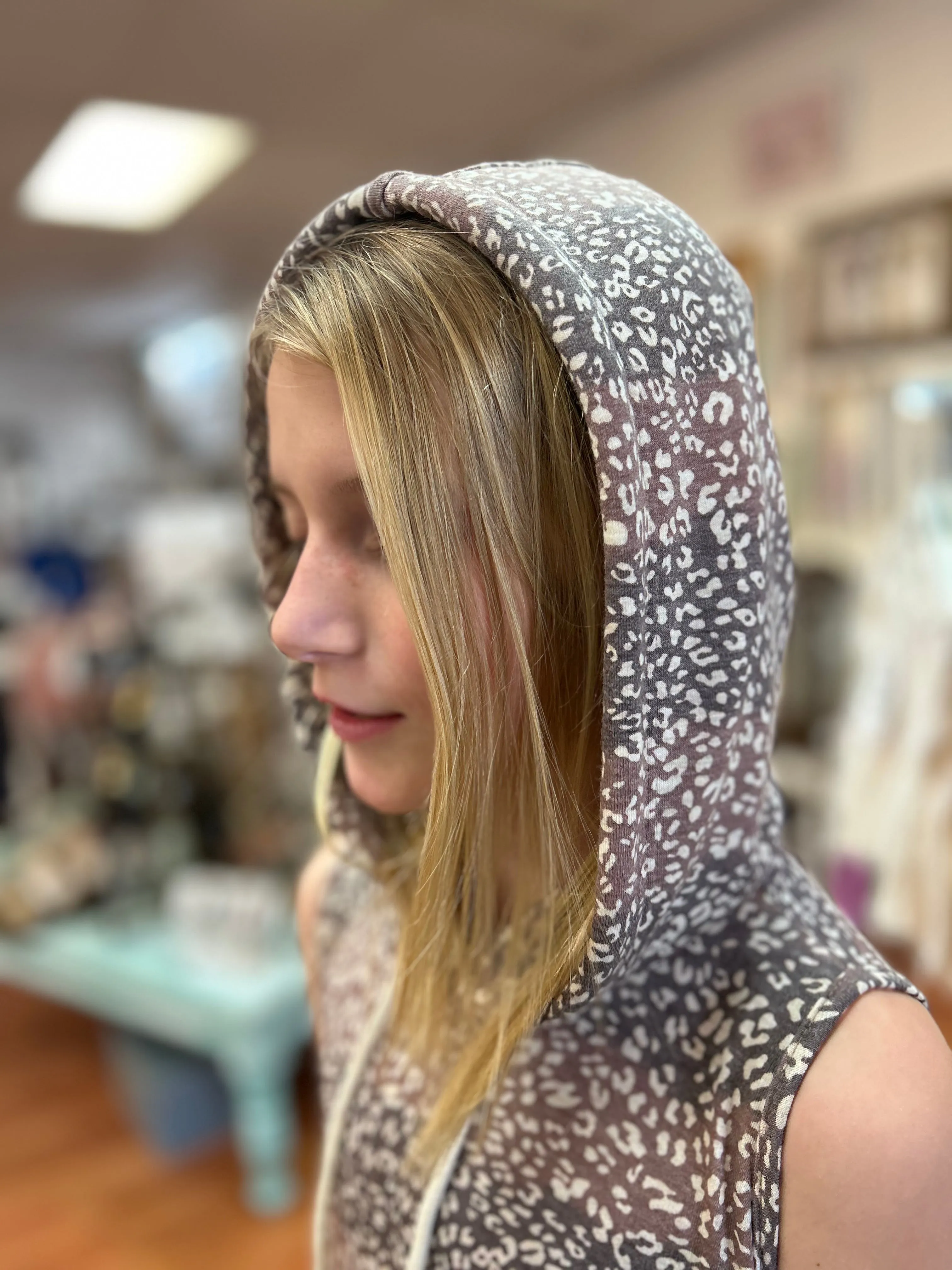 PP - Girls Leopard Stripe Sleeveless Hoodie
