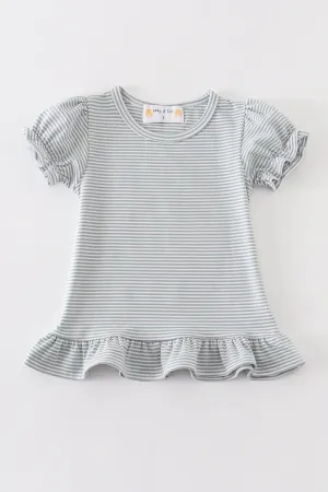 Premium Sage & white stripe ruffle top