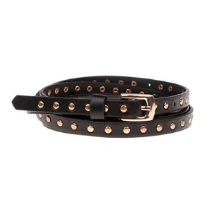 Punk Style Rocker Belts for Women Belt Black Leather Thin Gothic Belts Gold Pin Buckle