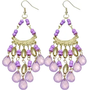 Purple Spanish Style Beaded Chandelier Earrings