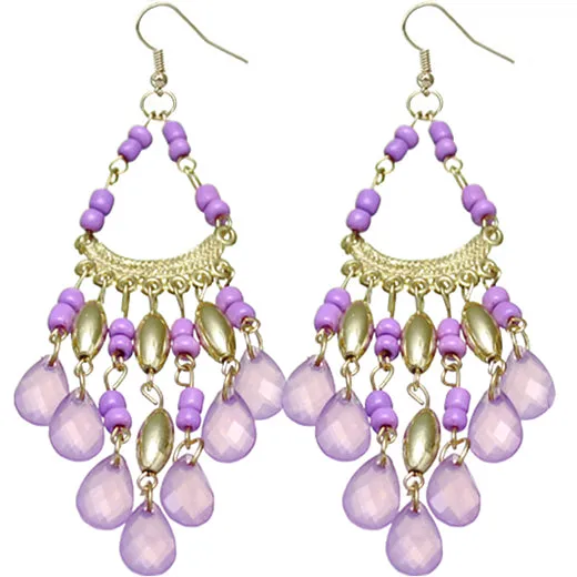Purple Spanish Style Beaded Chandelier Earrings