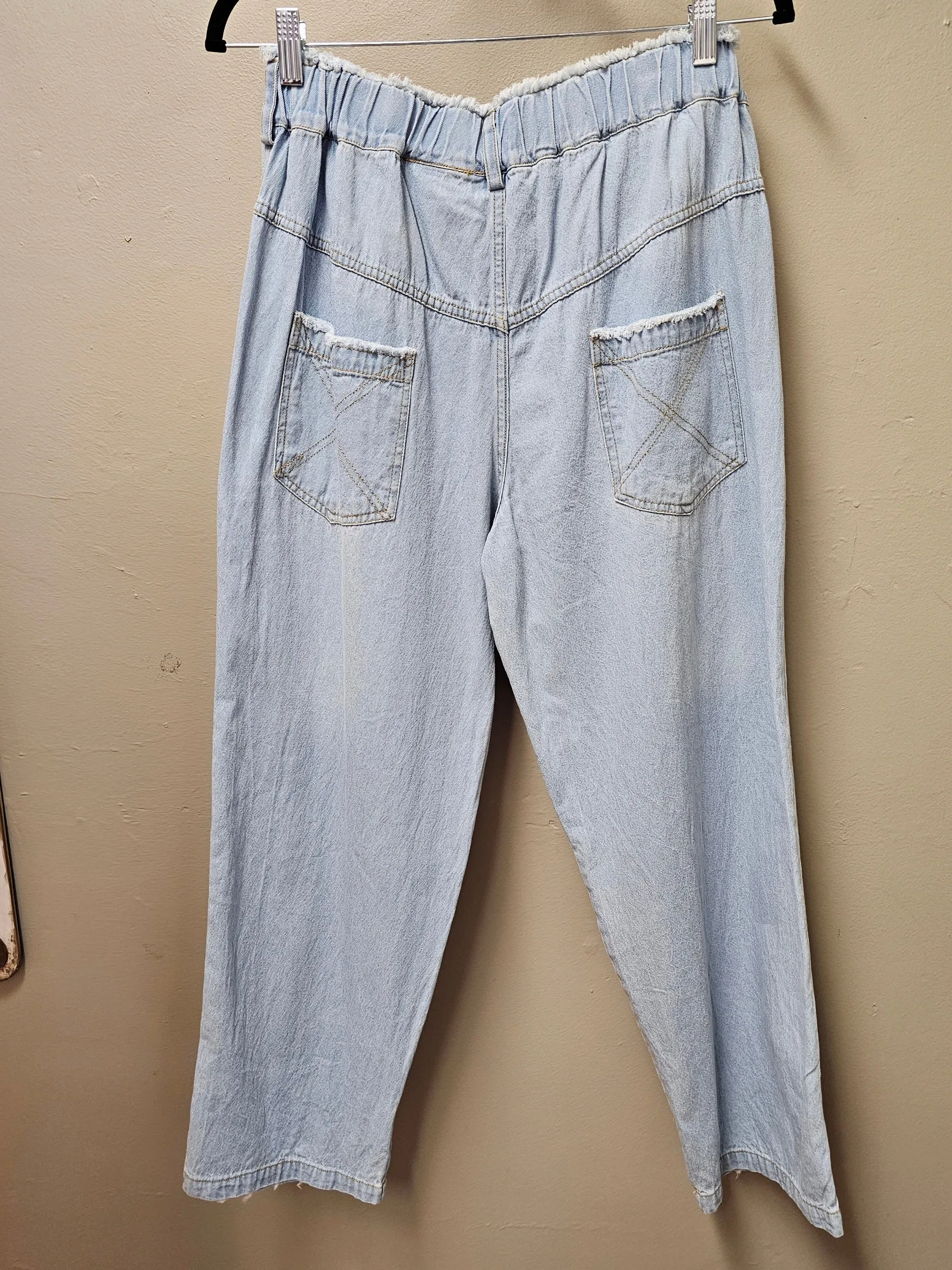 "LOVE" Denim Pants with Love, Raw Edge Patches and Heart