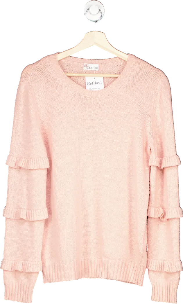REDValentino Pink Ruffled Long Sleeve Sweater XL