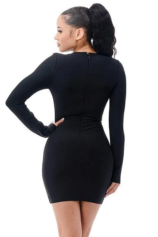 RHINESTONE TRIM BANDAGE DRESS